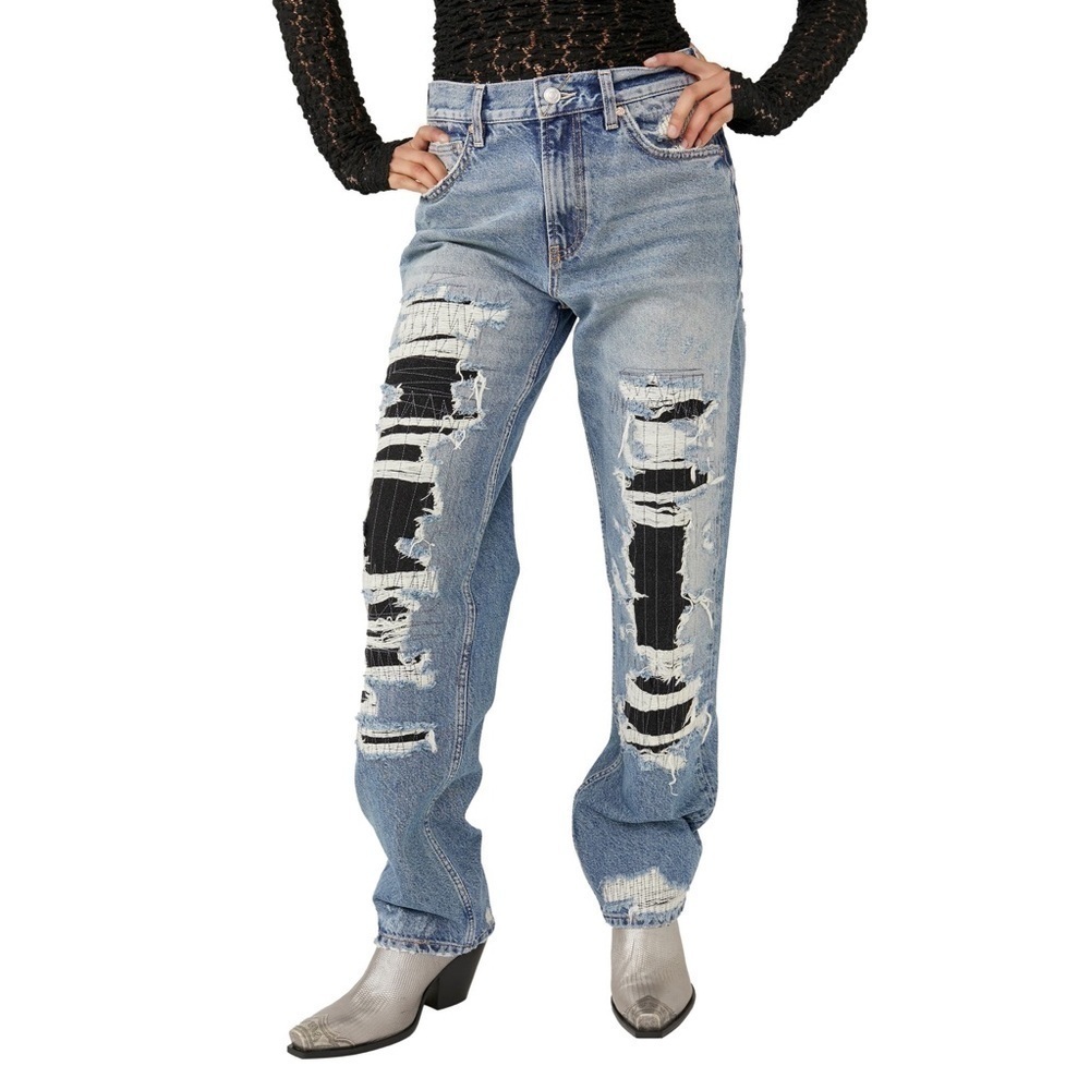 Free People‎ We the Free Womens McCoy Destroyed Straight Leg Jeans Blue Size 27
